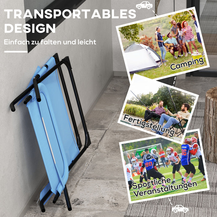 Klapstol, justerbar i 4 niveauer, åndbar, metalstel, 69 x 91 x 96 cm, sort/blå