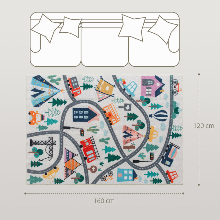 Highway pattern tæppe, hvid baggrund, blød fleece, nem at pleje, farverig