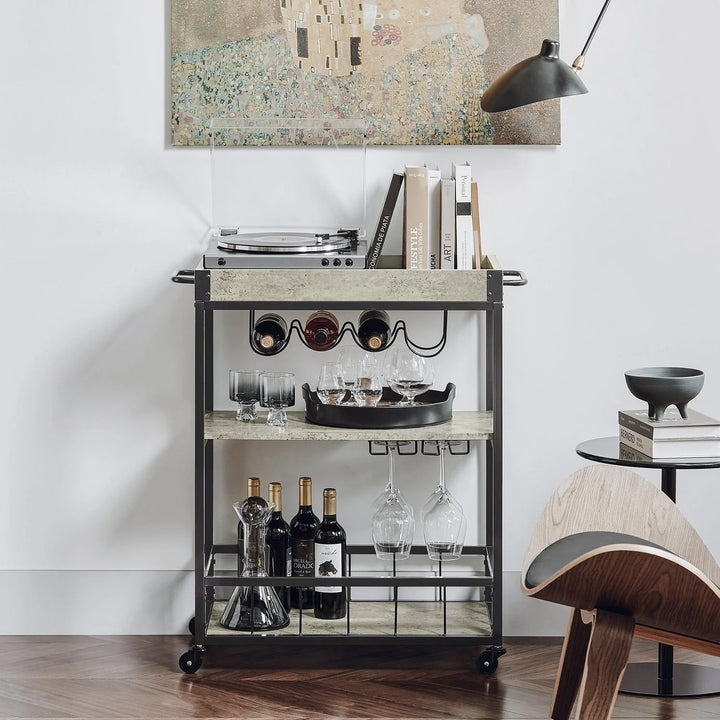 Smart barvogn i industriel stil, 80 x 40 x 90 cm, betongrå