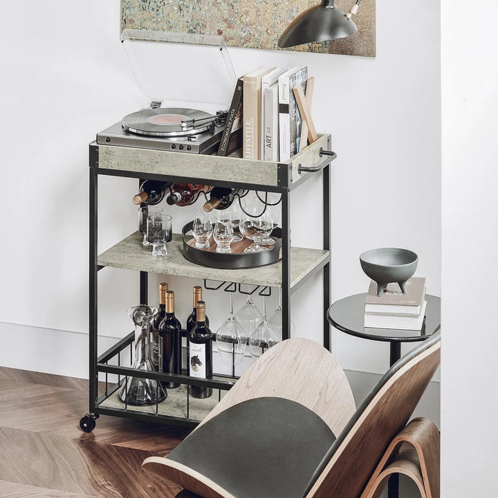 Smart barvogn i industriel stil, 80 x 40 x 90 cm, betongrå