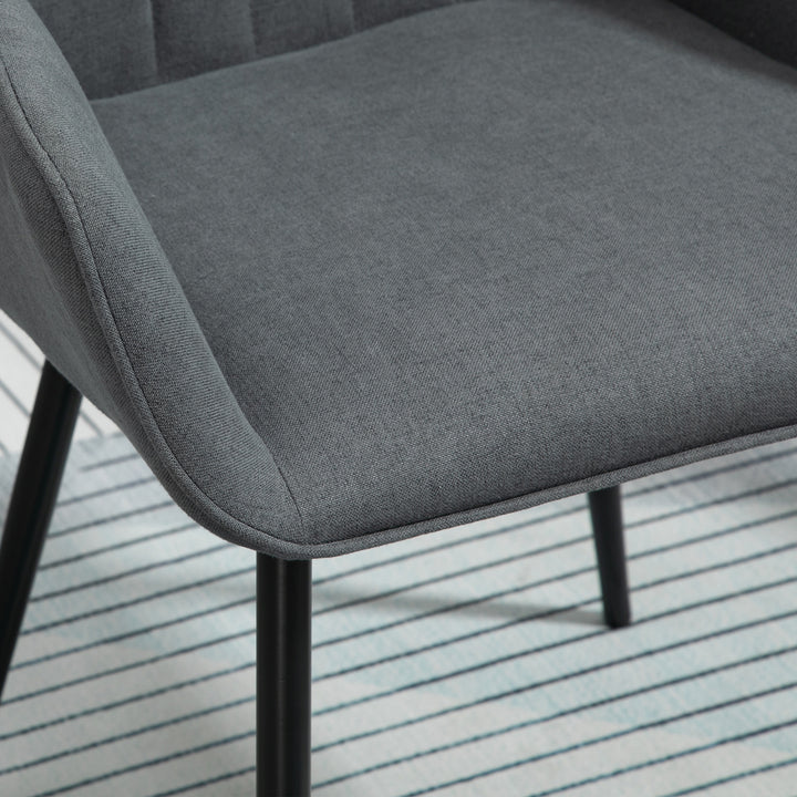 Sæt med 2 spisestole polstret stol med åndbart hørbetræk stuestol lænestol køkkenstol med ryglæn armlæn hør mørkegrå 59,5 x 56,5 x 81 cm