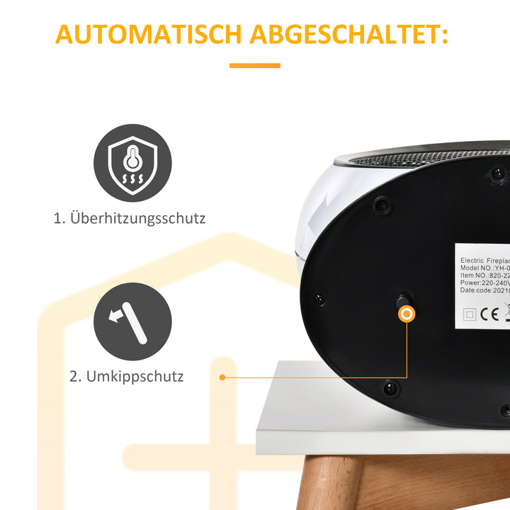 Led elektrisk pejs mini bord fritstående pejsovn med flammeeffekt 1500w abs plast hvid 30,5 x 18 x 35 cm