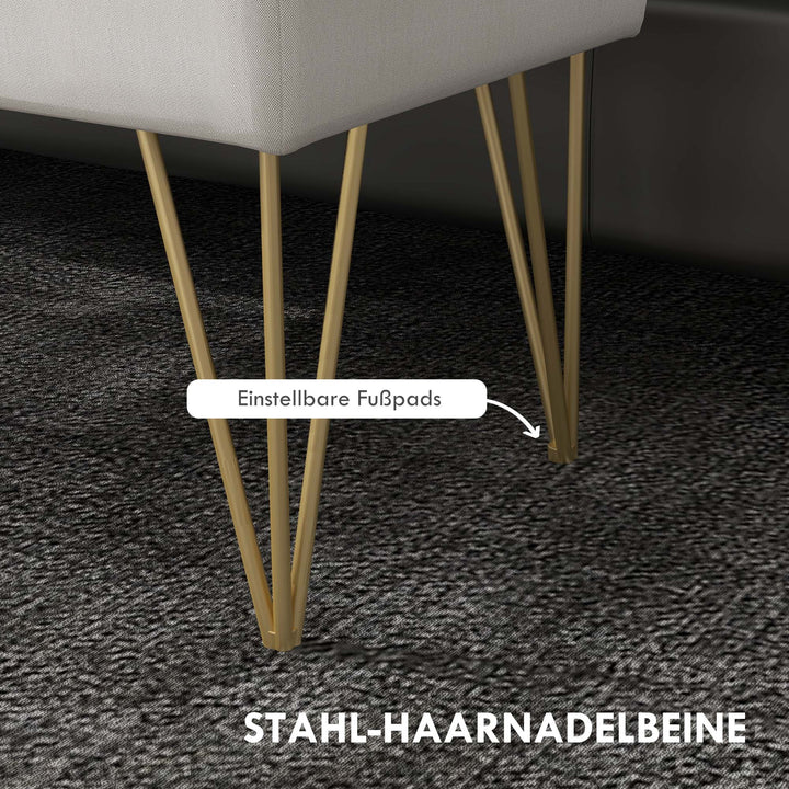 Sengebænk med opbevaring, tyk polstring, åndbart stof, stålfødder, 100x40x49 cm, creme