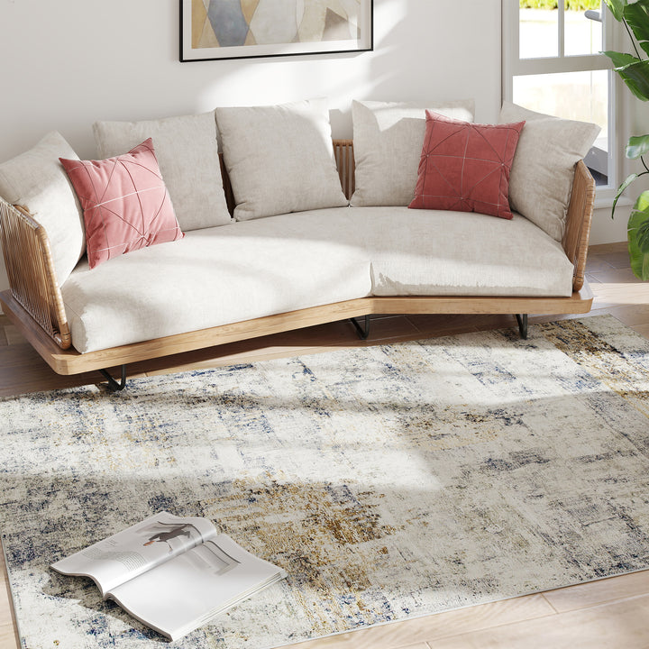 Stuetæppe, polyester, moderne kunstnerisk mønster, vaskbar, grå