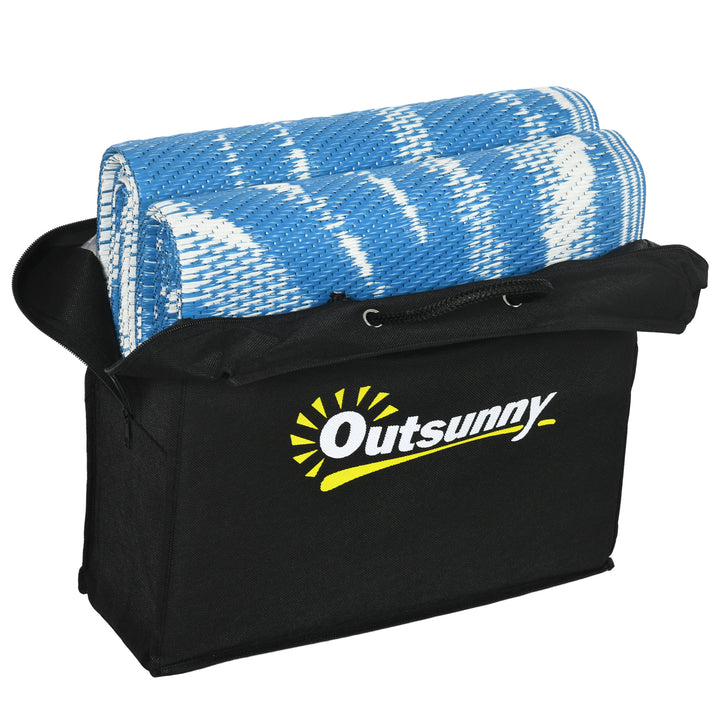 Udendørs vendbart tæppe, vandtæt, bladmønster, 182x274cm, blå/creme