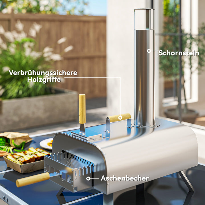 Udendørs pizzaovn, bærbar pizzaovn med pizzasten og skovl, foldbare ben, skorsten, rustfrit stål