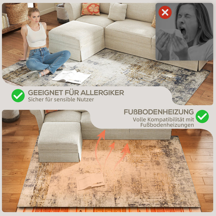 Stuetæppe, polyester, moderne kunstnerisk mønster, vaskbar, grå