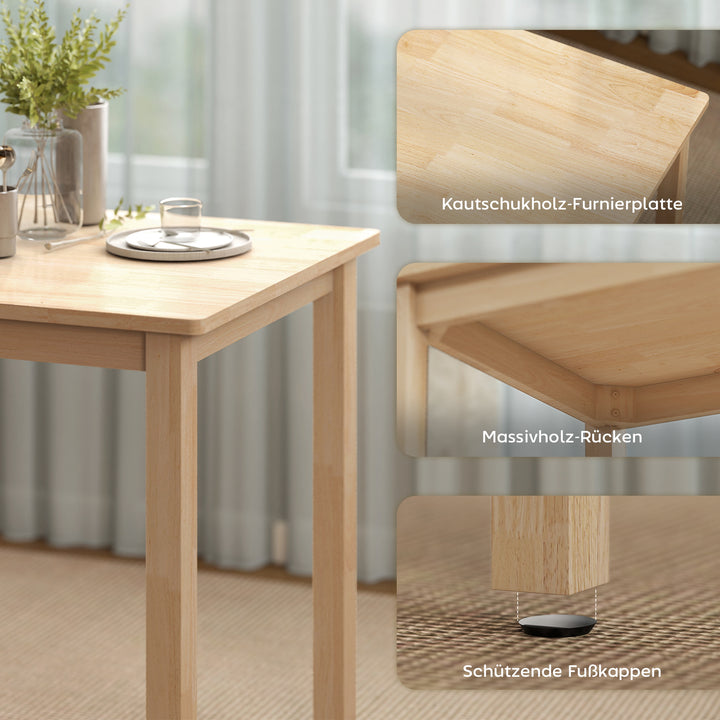 K3-delt spisebordsæt med 2 stole, køkkenbord til kompakte rum, polstrede stole, pladsbesparende, mdf, naturtræ