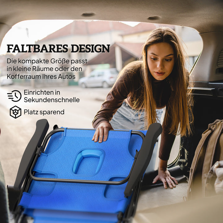 Solseng haveseng afslappende liggestol, foldbar, vejrbestandig, 194 cm x 72 cm x 31 cm, sort + mørkeblå