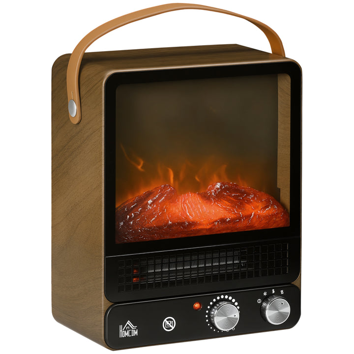 Elektrisk pejs, realistisk ild, 2 opvarmningstilstande op til 50°c, overophedningsbeskyttelse, valnøddefinish, 30,3 x 17,5 x 37,4 cm