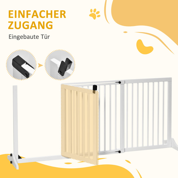 Hundegitter dør sikkerhedsgitter træsikkerhedsgitter fritstående hundegitter med dør hundebarrier konfigurationsgitter til pejs og komfur hvid 113-166 x 36 x 71 cm