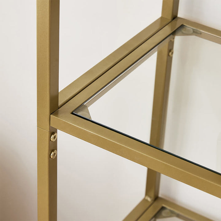 Metalreol med glashylder, 83x30x184 cm, farve: guld