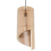 Loftlampe i spiraldesign med lameller, ALEXIA, træ