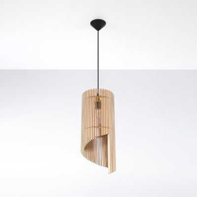 Loftlampe i spiraldesign med lameller, ALEXIA, træ