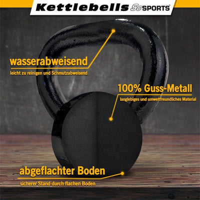 Kettlebell - 4 kg, støbejern, sort