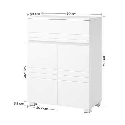 Badeværelsesskab med skuffe, 2 døre, justerbar hylde, hvid, 60 x 30 x 80 cm