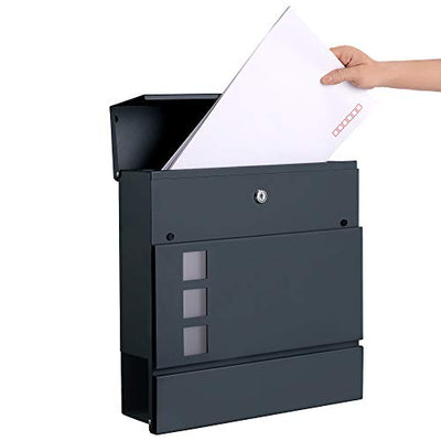 Moderne postkasse, aflåselig vægmonteret postkasse med avisrum, nem at installere, antracitgrå