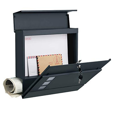Moderne postkasse, aflåselig vægmonteret postkasse med avisrum, nem at installere, antracitgrå