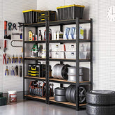 Reoler til værksted & garage – 2 x stålreoler med 600 kg kapacitet, 50 x 100 x 200 cm, sort