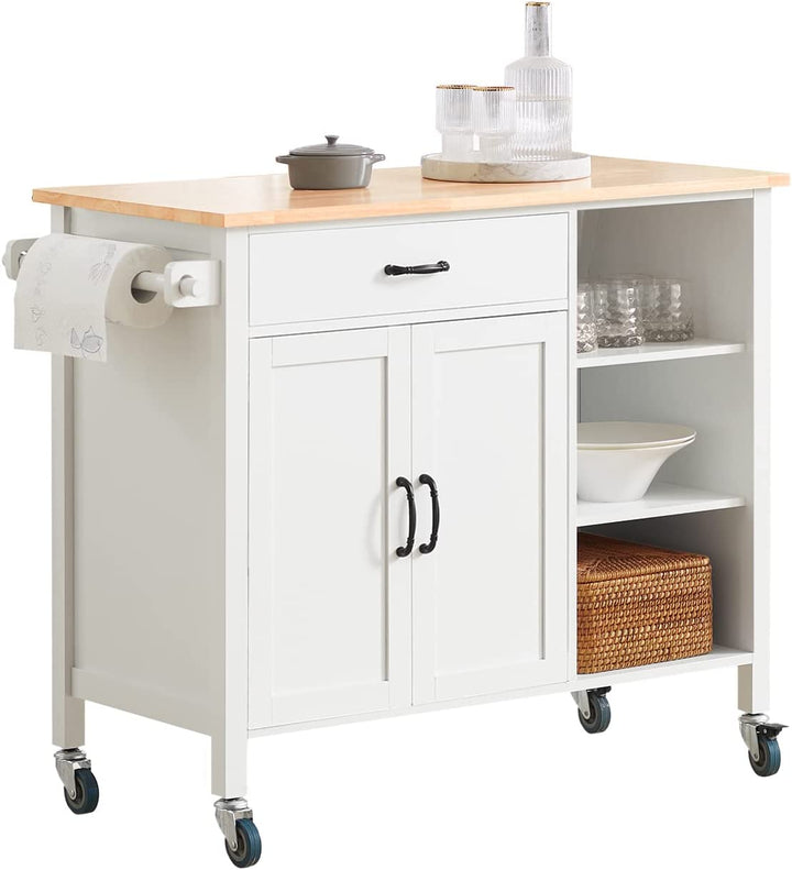 Designer køkkenvogn / køkkenø med bordplade, 108x48x89 cm, hvid