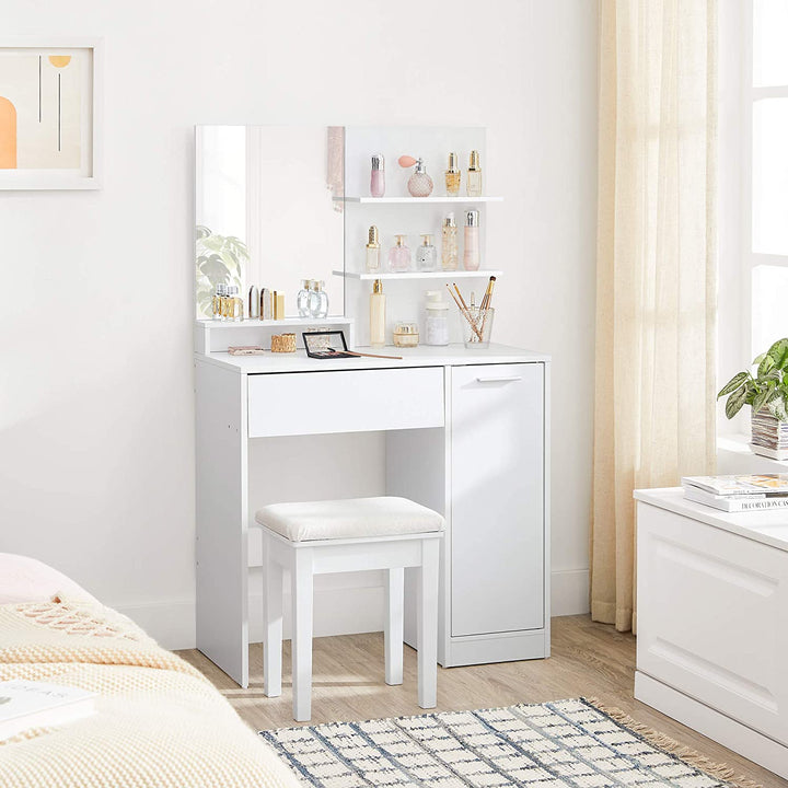 Moderne sminkebord / makeup-bord med spejl, 80 x 40 x 132 cm, hvid