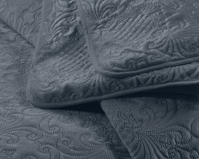 Fløjl Clara sengetæppe med 2 pudebetræk, antracit grå - 180 x 250 cm