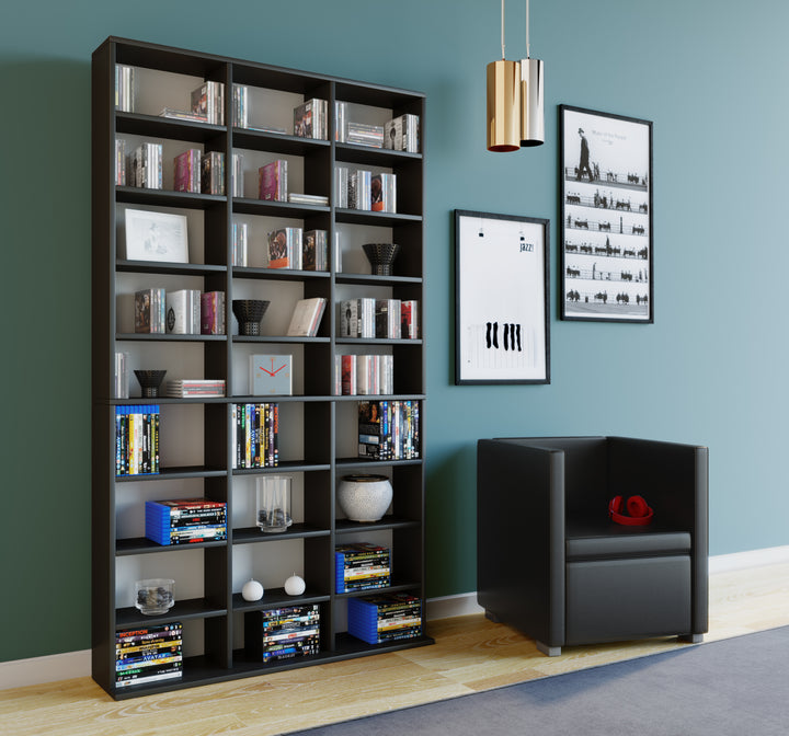 Reol "Megosa Maxi", H. 183 x B. 102 x D. 23 cm, sort