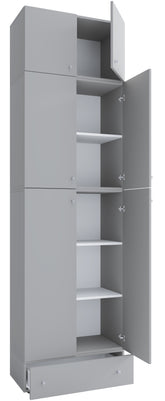 Garderobeskab "Lona Xxl" Med Top Og Skuffe, 240 x 70 x 39 cm, grå