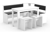 Spisebordssæt med bord, bænk og taburetter, hvid