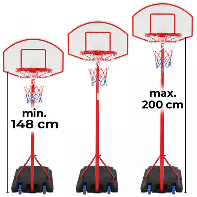 Basketballkurv - Justerbar højde (148 - 200), med stativ, luftpumpe, hjul