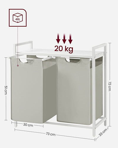 Vasketøjskurv med 2 rum, 73 x 33 x 72 cm, hvid