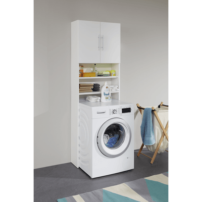 Indbygningsdkab til vaskemaskine og tørretumbler 2 døre og 3 flytbare hylder Hvid kunstfiner