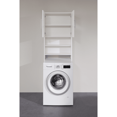 Indbygningsdkab til vaskemaskine og tørretumbler 2 døre og 3 flytbare hylder Hvid kunstfiner