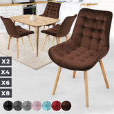 Spisebordsstole, sæt med 4 styks, fløjlssæder, polstrede, quiltede, bøgetræben, med ryglæn, brun