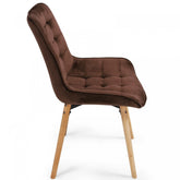 Spisebordsstole, sæt med 4 styks, fløjlssæder, polstrede, quiltede, bøgetræben, med ryglæn, brun