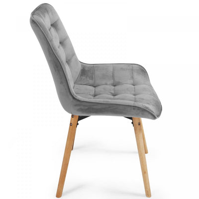 Spisebordsstole  - lysegrå, sæt af 2, fløjlssæder, polstrede, quiltede ben af bøgetræ, med ryglæn