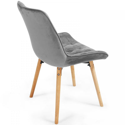 Spisebordsstole  - lysegrå, sæt af 2, fløjlssæder, polstrede, quiltede ben af bøgetræ, med ryglæn