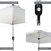 Parasol - 270 cm, med håndsving, vandtæt, UV-beskyttelse, hvid