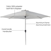Parasol - 270 cm, med håndsving, vandtæt, UV-beskyttelse, lysegrå
