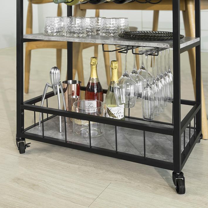 Smart barvogn i industriel stil, 80 x 40 x 90 cm, betongrå