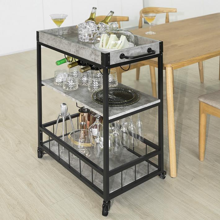 Smart barvogn i industriel stil, 80 x 40 x 90 cm, betongrå