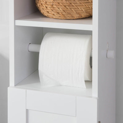 Fritstående toiletrulleholder med skab, 23 x 18 x 100 cm, hvid