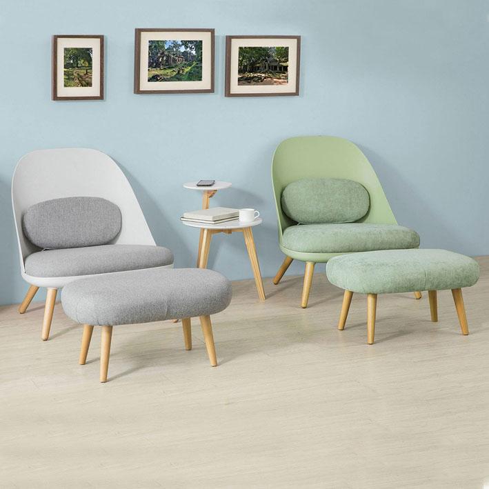 Lænestol med skammel i skandinavisk stil, grøn