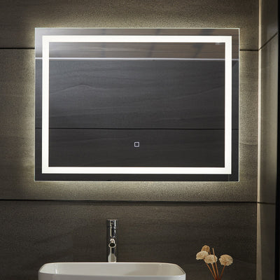 Aquamarine® LED badeværelsesspejl, 80 x 60 cm, dugfrit, dæmpbart med touch, makeupspejl