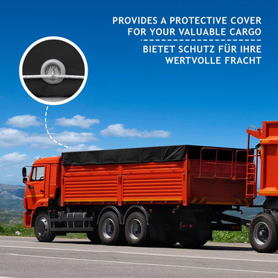 PVC beskyttende presenning til lastbil, 650 g/m², vandtæt og rivefast, aluminiumsøjer, sort, 4 x 5 m, belagt på begge sider