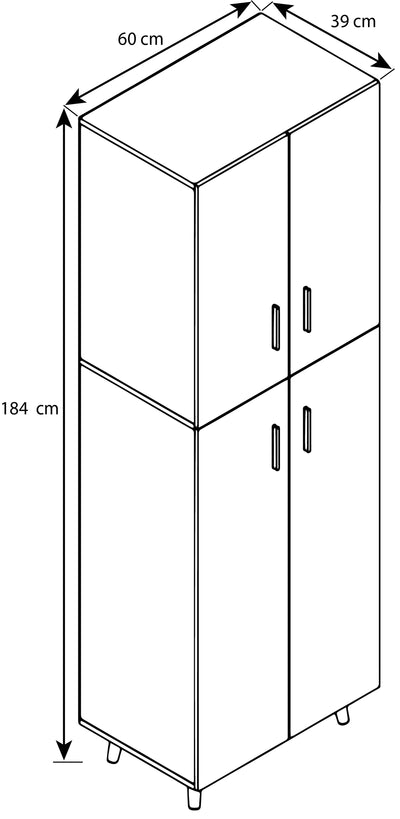Garderobeskab / multifunktionsskab, h. 184 x b. 60 x d. 39 cm, hvid