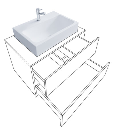 2-delt badeværelsessæt, 80 cm, naturfarvet med grå sider