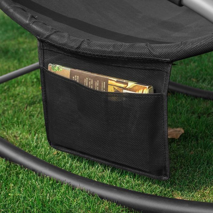 Liggestol med nakkepude og lomme, sort