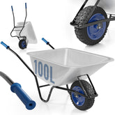 Trillebør - Galvaniseret, med pneumatiske dæk, 100 liter, op til 210 kg, blå