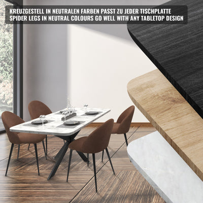 Krydsstel bordben, sort, 150 cm, fremstillet af stål, industrielt, til stuebord, kraftigt, stabilt, solidt